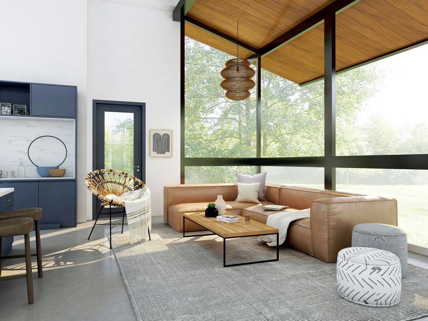 Fully designed open living space with layered styling
